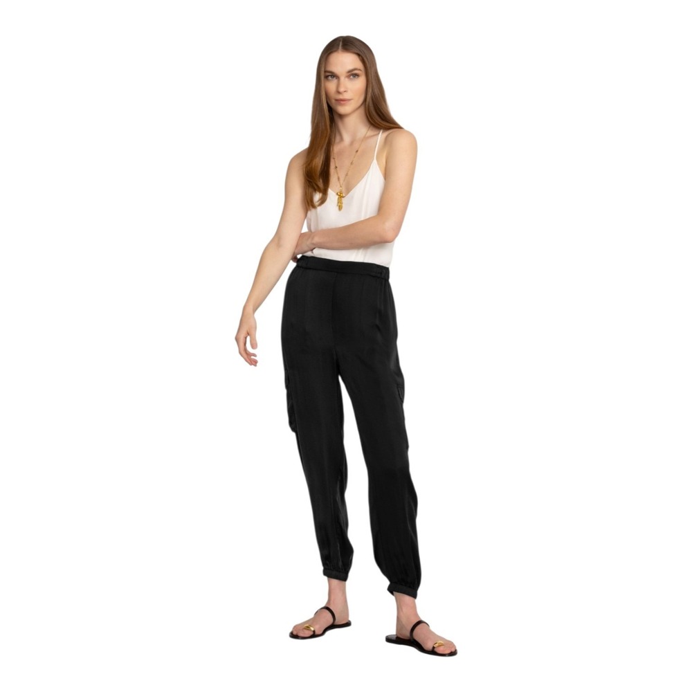 Johnny Was Black Satin Khay Viscose Cargo Pocket Jogger Pants Women's Size XS